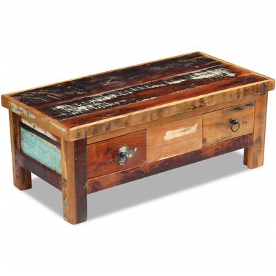 vidaXL Coffee Table Drawers Solid Reclaimed Wood 90x45x35 cm, multicolour vidaXL Coffee Table Drawers Solid Reclaimed Wood 90x45x35 cm