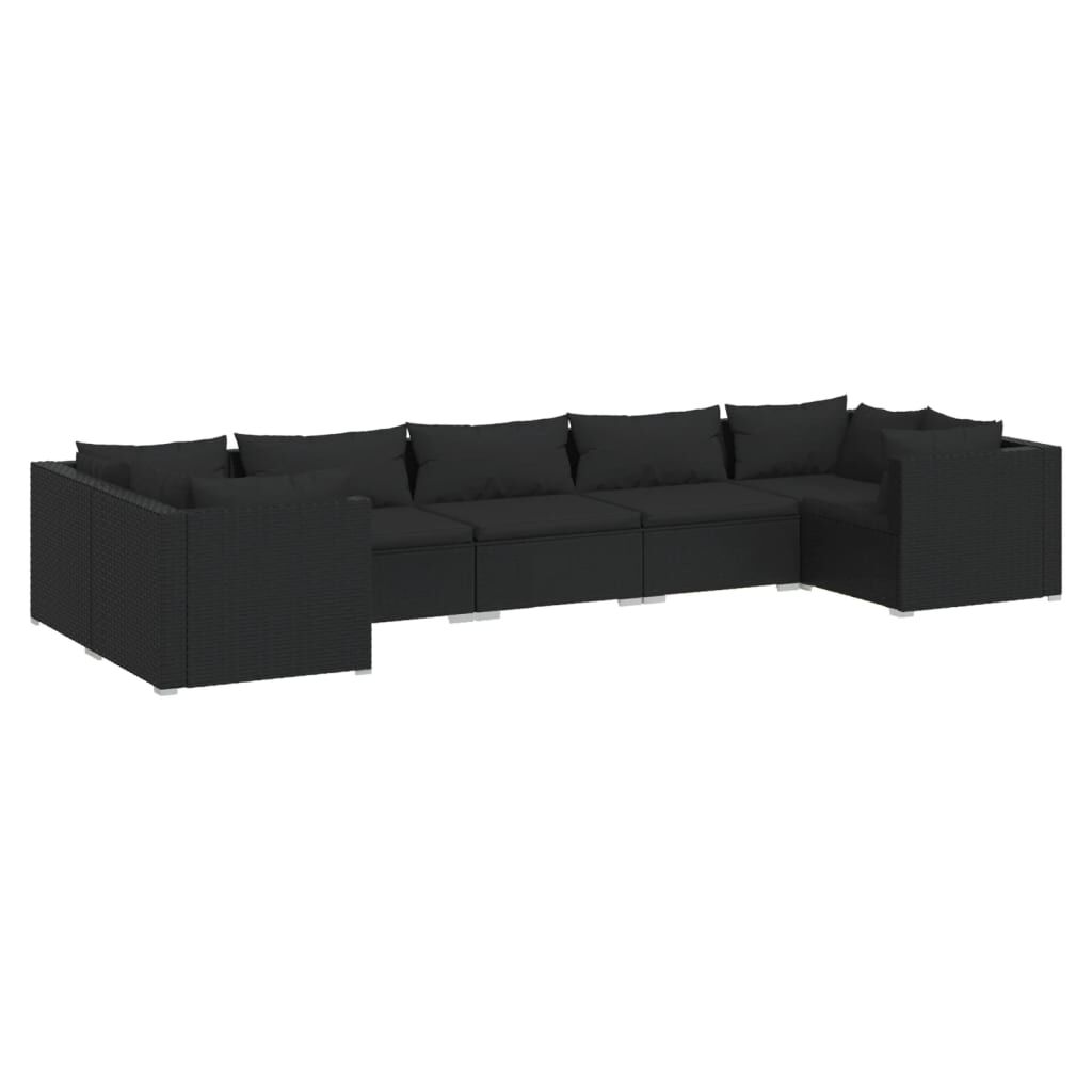 vidaXL 7 Piece Garden Lounge Set with Cushions Poly Rattan Black
