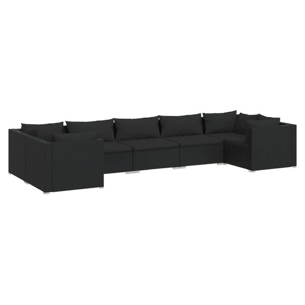 vidaXL 7 Piece Garden Lounge Set with Cushions Poly Rattan Black