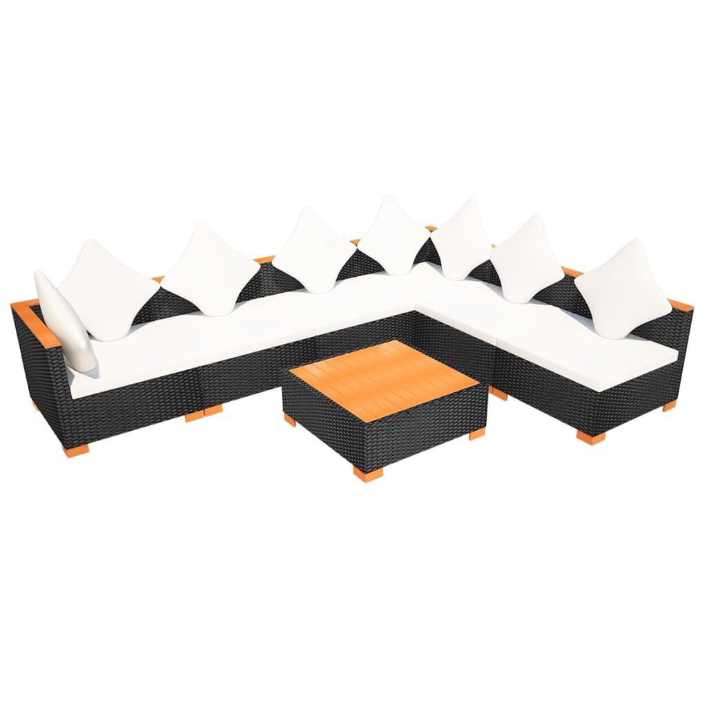 vidaXL 7 Piece Garden Lounge Set with Cushions Poly Rattan Black