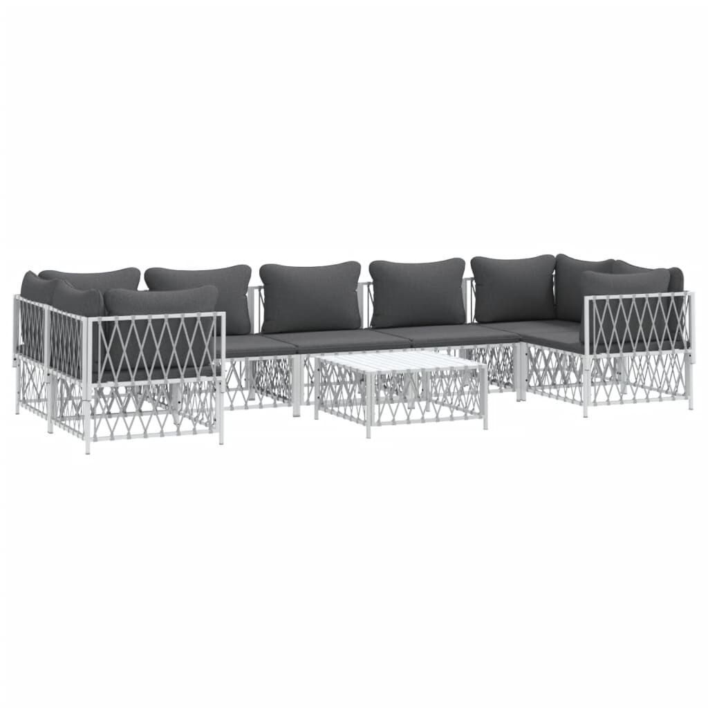 vidaXL 8 Piece Garden Lounge Set with Cushions White Steel