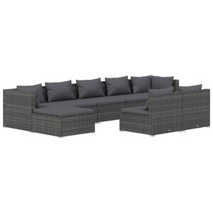 vidaXL 9 Piece Garden Lounge Set with Cushions Grey Poly Rattan