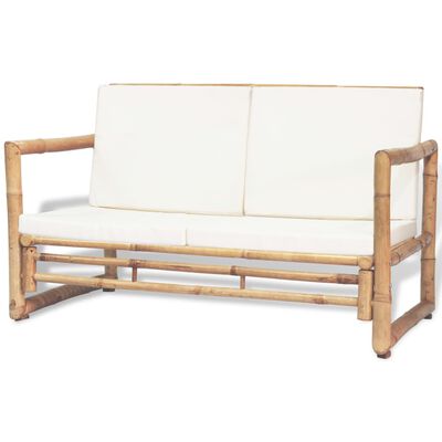 vidaXL 4 Piece Garden Lounge Set with Cushions Bamboo, cream vidaXL 4 Piece Garden Lounge Set with Cushions Bamboo