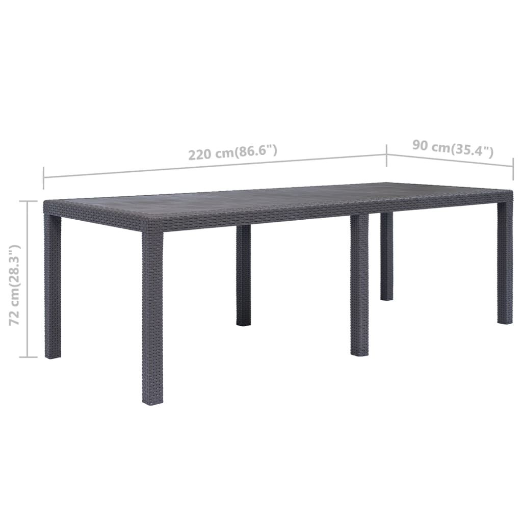 vidaXL Garden Table Brown 220x90x72 cm Plastic Rattan Look