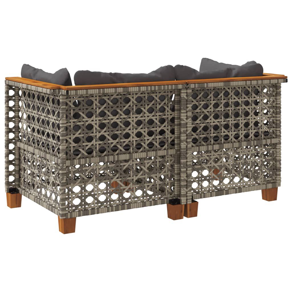 vidaXL Garden Sofas Corner with Cushions 2 pcs Grey Poly Rattan