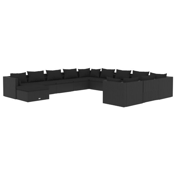 vidaXL 12 Piece Garden Lounge Set with Cushions Poly Rattan Black