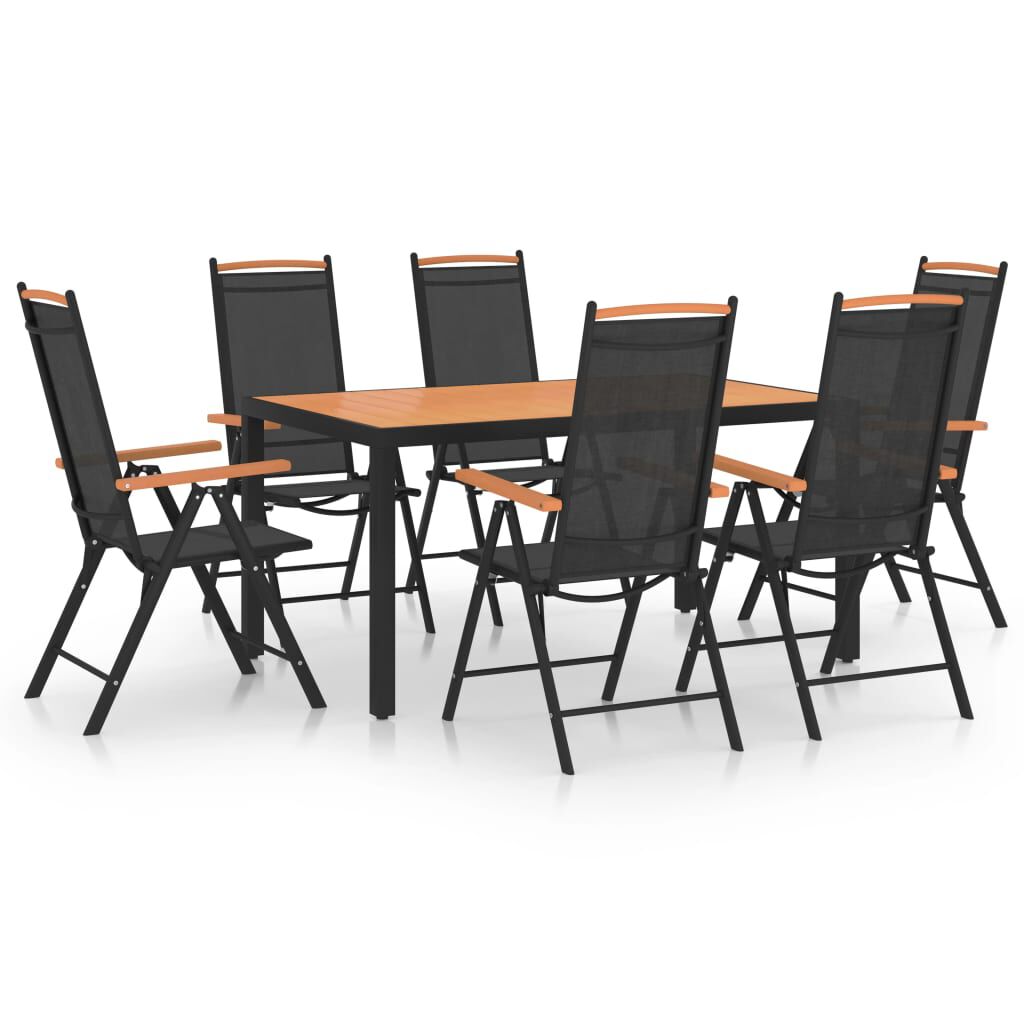 vidaXL 7 Piece Garden Dining Set Aluminium Black