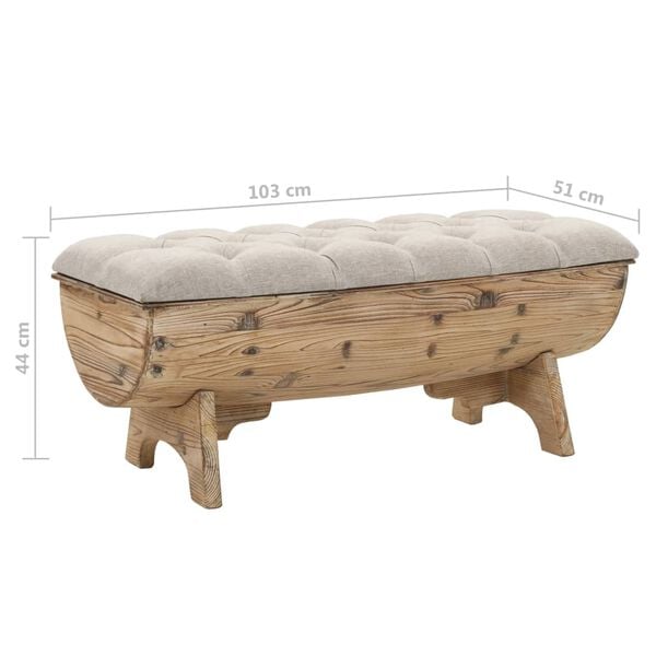vidaXL Storage Bench 103x51x44 cm Solid Wood and Fabric