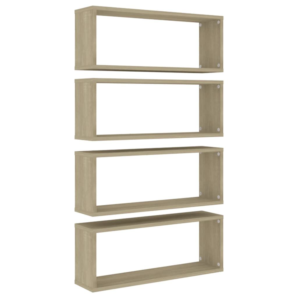 vidaXL Wall Cube Shelf 4 pcs Sonoma Oak 60x15x23 cm Engineered Wood