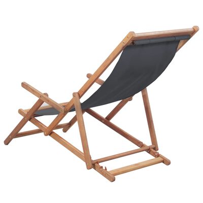vidaXL Folding Beach Chair Fabric and Wooden Frame Grey, grey vidaXL Folding Beach Chair Fabric and Wooden Frame Grey