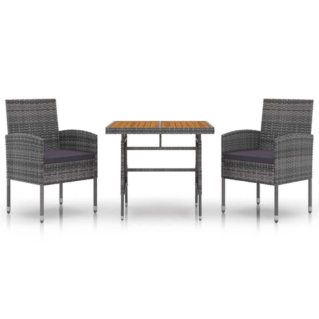 vidaXL 3 Piece Outdoor Dining Set Poly Rattan Grey