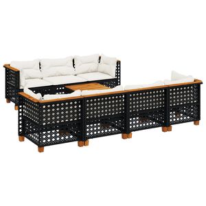 vidaXL 8 Piece Garden Sofa Set with Cushions Black Poly Rattan