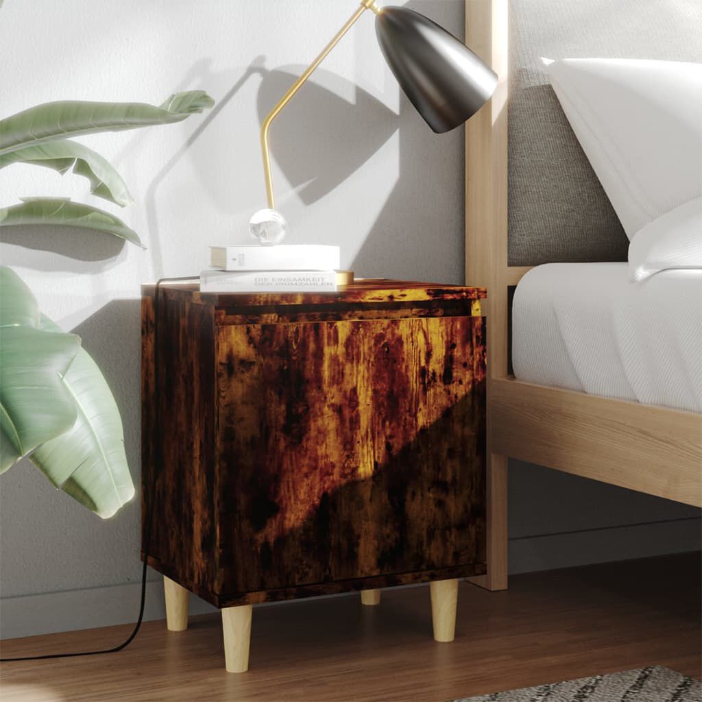 vidaXL Bed Cabinet with Solid Wood Legs Smoked Oak 40x30x50 cm
