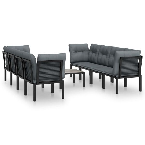 vidaXL 9 Piece Garden Lounge Set Black and Grey Poly Rattan