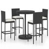 vidaXL 5 Piece Garden Bar Set with Cushions Poly Rattan Black