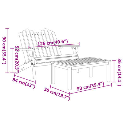 vidaXL 3 Piece Adirondack Garden Lounge Set Solid Wood Acacia