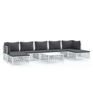 vidaXL 8 Piece Garden Lounge Set with Cushions White Steel