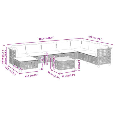 vidaXL 9 Piece Garden Sofa Set with Cushions Grey Poly Rattan, grey vidaXL 9 Piece Garden Sofa Set with Cushions Grey Poly Rattan