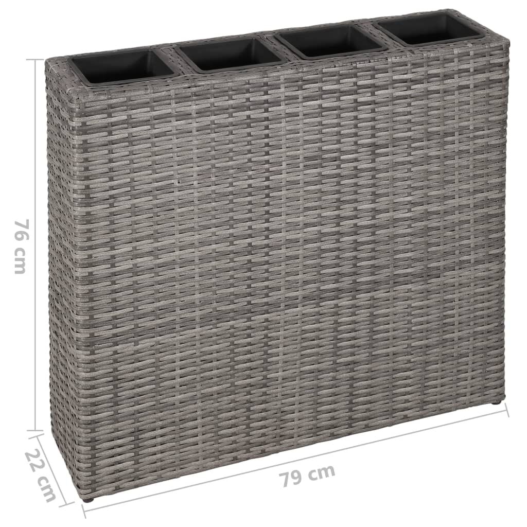 vidaXL Garden Raised Bed with 4 Pots Poly Rattan Grey