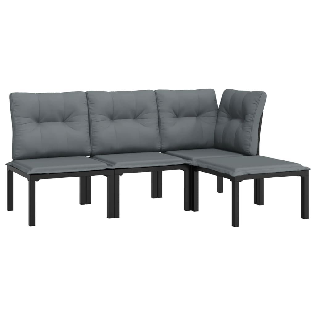 vidaXL 4 Piece Garden Lounge Set Black and Grey Poly Rattan
