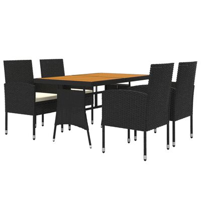 vidaXL 5 Piece Outdoor Dining Set Poly Rattan Black, black and cream vidaXL 5 Piece Outdoor Dining Set Poly Rattan Black