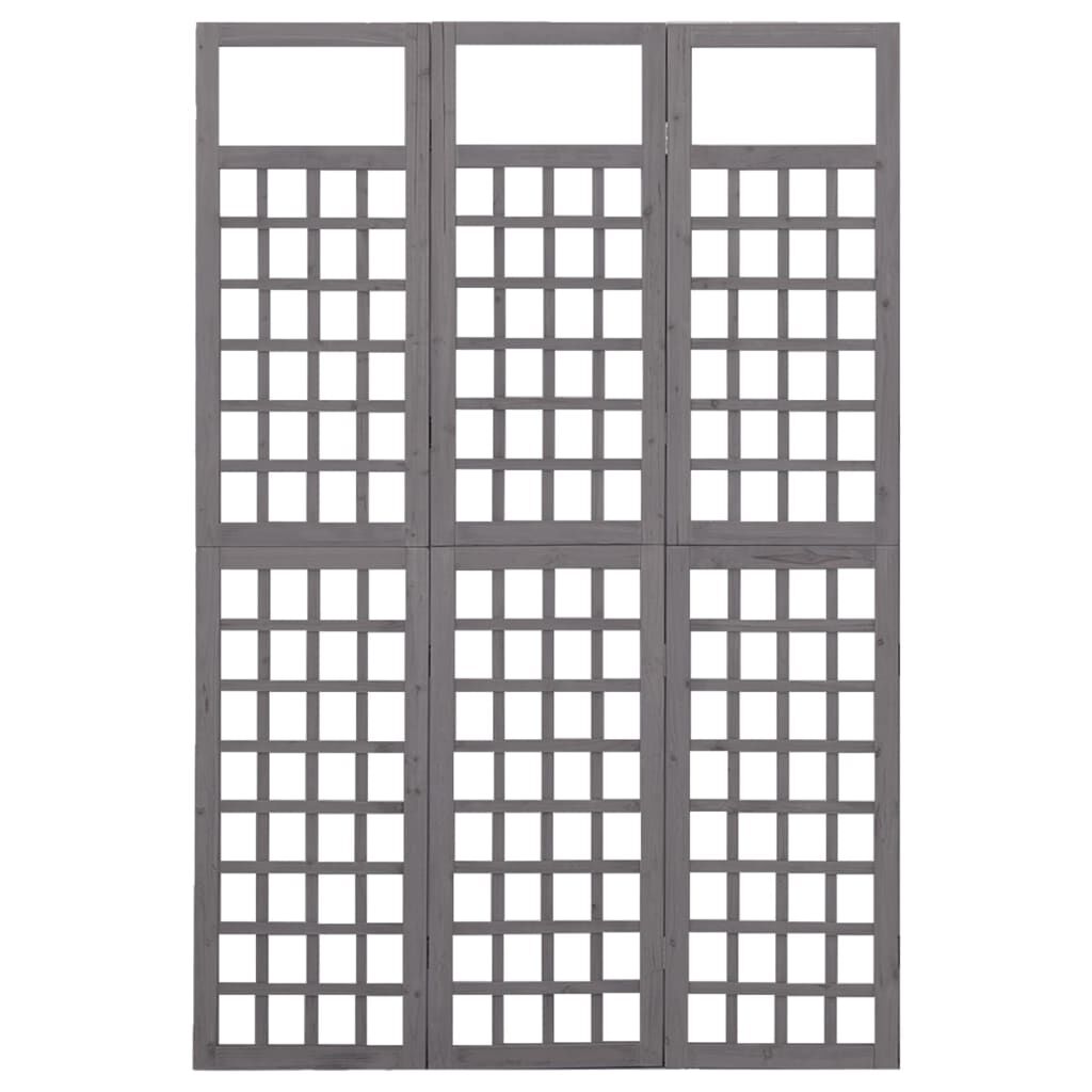 vidaXL 3-Panel Room Divider/Trellis Solid Fir Wood Grey 121x180 cm