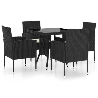 vidaXL 5 Piece Garden Dining Set Poly Rattan Black, black and white vidaXL 5 Piece Garden Dining Set Poly Rattan Black