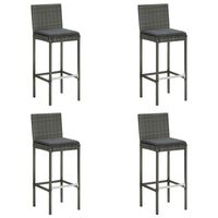 vidaXL Garden Bar Stools with Cushions 4 pcs Grey Poly Rattan, grey vidaXL Garden Bar Stools with Cushions 4 pcs Grey Poly Rattan