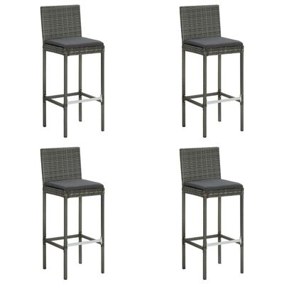 vidaXL Garden Bar Stools with Cushions 4 pcs Grey Poly Rattan, grey vidaXL Garden Bar Stools with Cushions 4 pcs Grey Poly Rattan