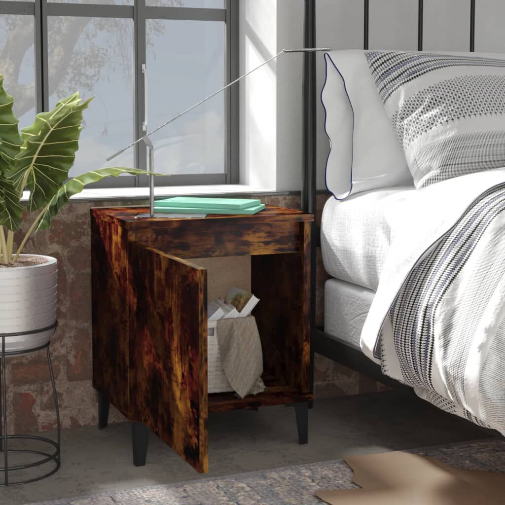 vidaXL Bed Cabinet with Metal Legs Smoked Oak 40x30x50 cm