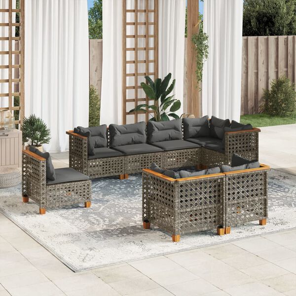 vidaXL 8 Piece Garden Sofa Set with Cushions Grey Poly Rattan
