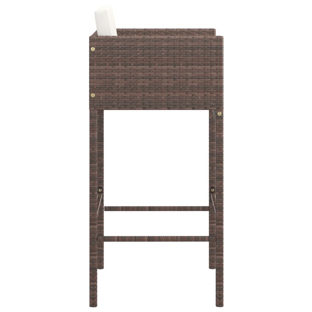 vidaXL Bar Stools 2 pcs with Cushions Brown Poly Rattan