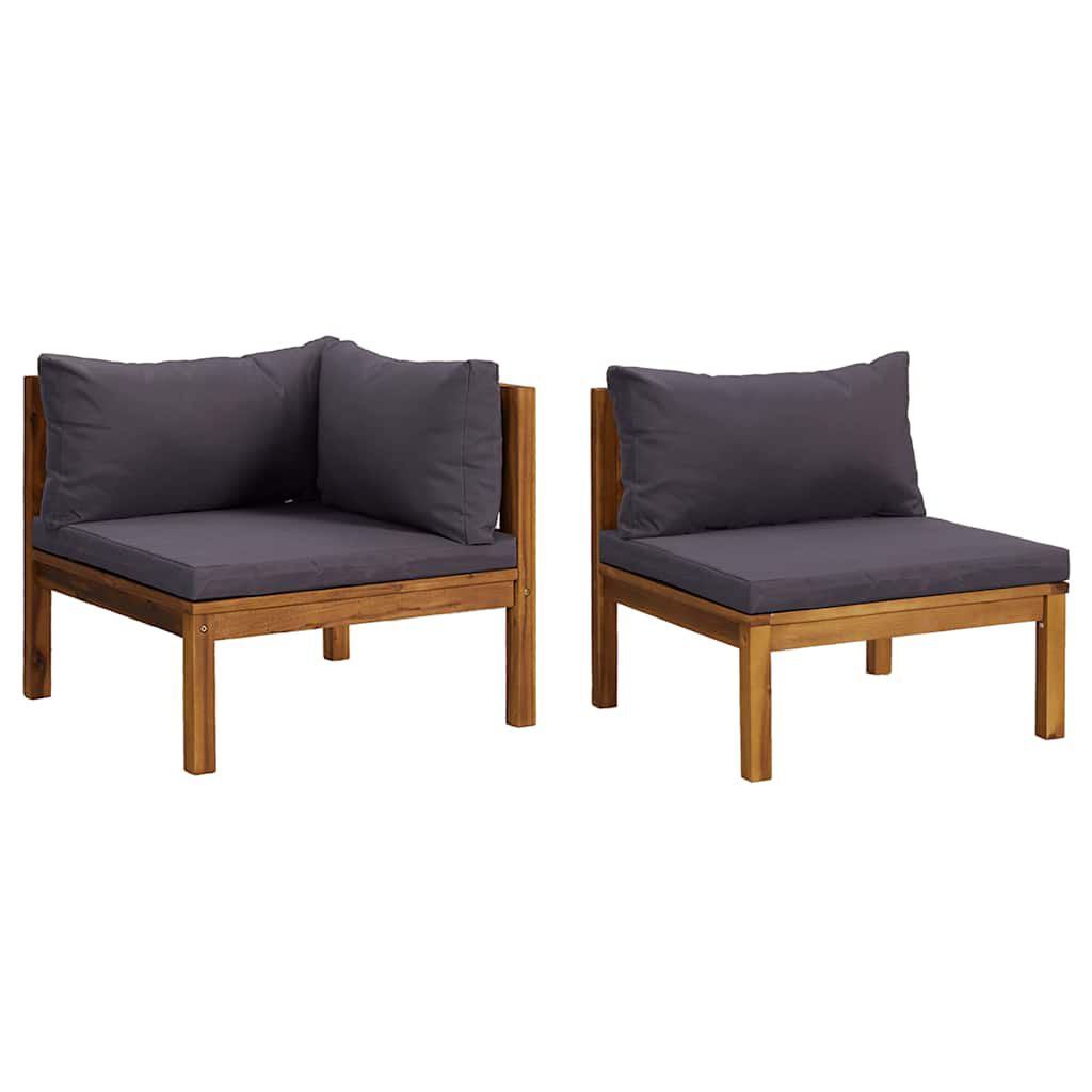 vidaXL 2 Piece Sofa Set with Dark Grey Cushions Solid Acacia Wood