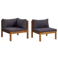 vidaXL 2 Piece Sofa Set with Dark Grey Cushions Solid Acacia Wood, dark grey vidaXL 2 Piece Sofa Set with Dark Grey Cushions Solid Acacia Wood