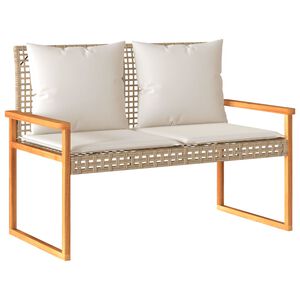 vidaXL Garden Bench with Cushion Mix Beige Poly Rattan Acacia Wood