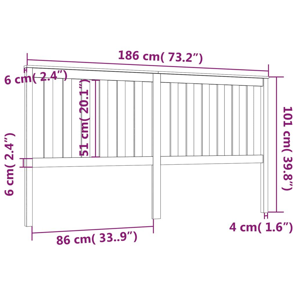 vidaXL Bed Headboard 186x6x101 cm Solid Wood Pine
