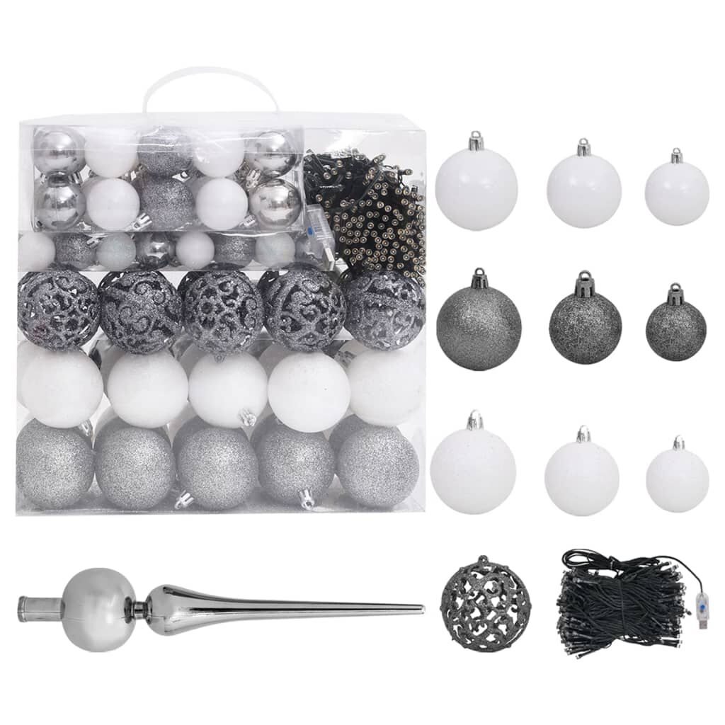 vidaXL Artificial Pre-lit Christmas Tree with Ball Set White 210 cm PVC