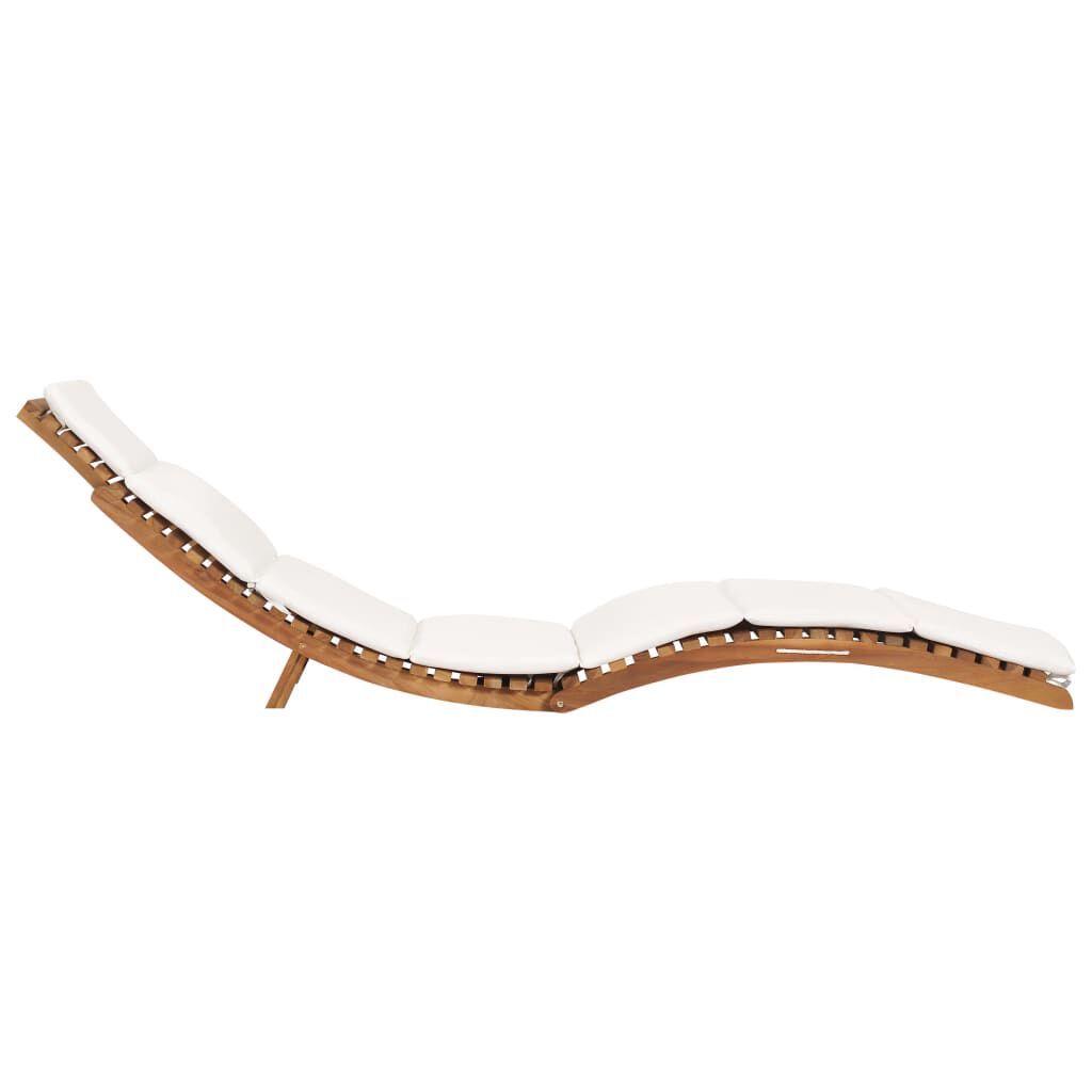 vidaXL Folding Sun Lounger with Cream White Cushion Solid Teak Wood