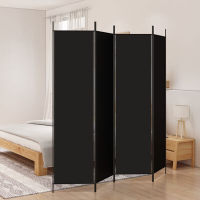 vidaXL 4-Panel Room Divider Black 200x200 cm Fabric, black vidaXL 4-Panel Room Divider Black 200x200 cm Fabric