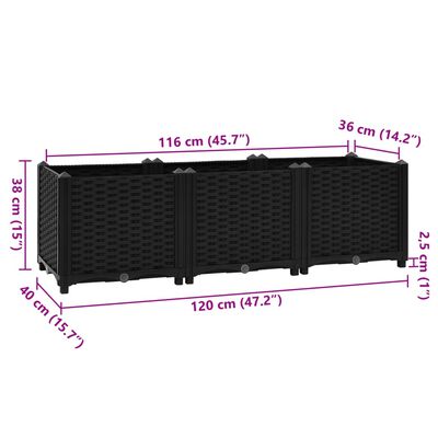 vidaXL Raised Bed 120x40x38 cm Polypropylene