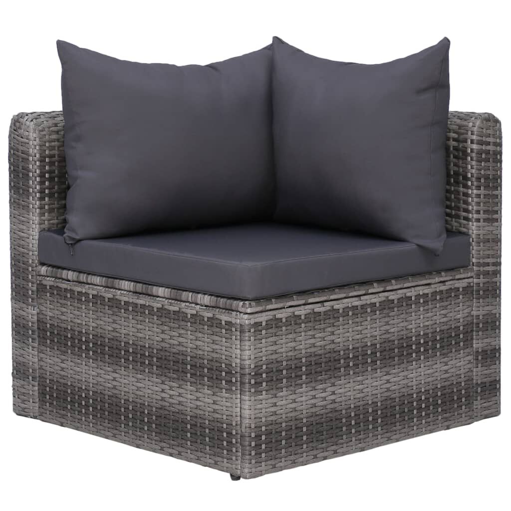 vidaXL 3 Piece Garden Sofa Set with Cushions Grey Poly Rattan