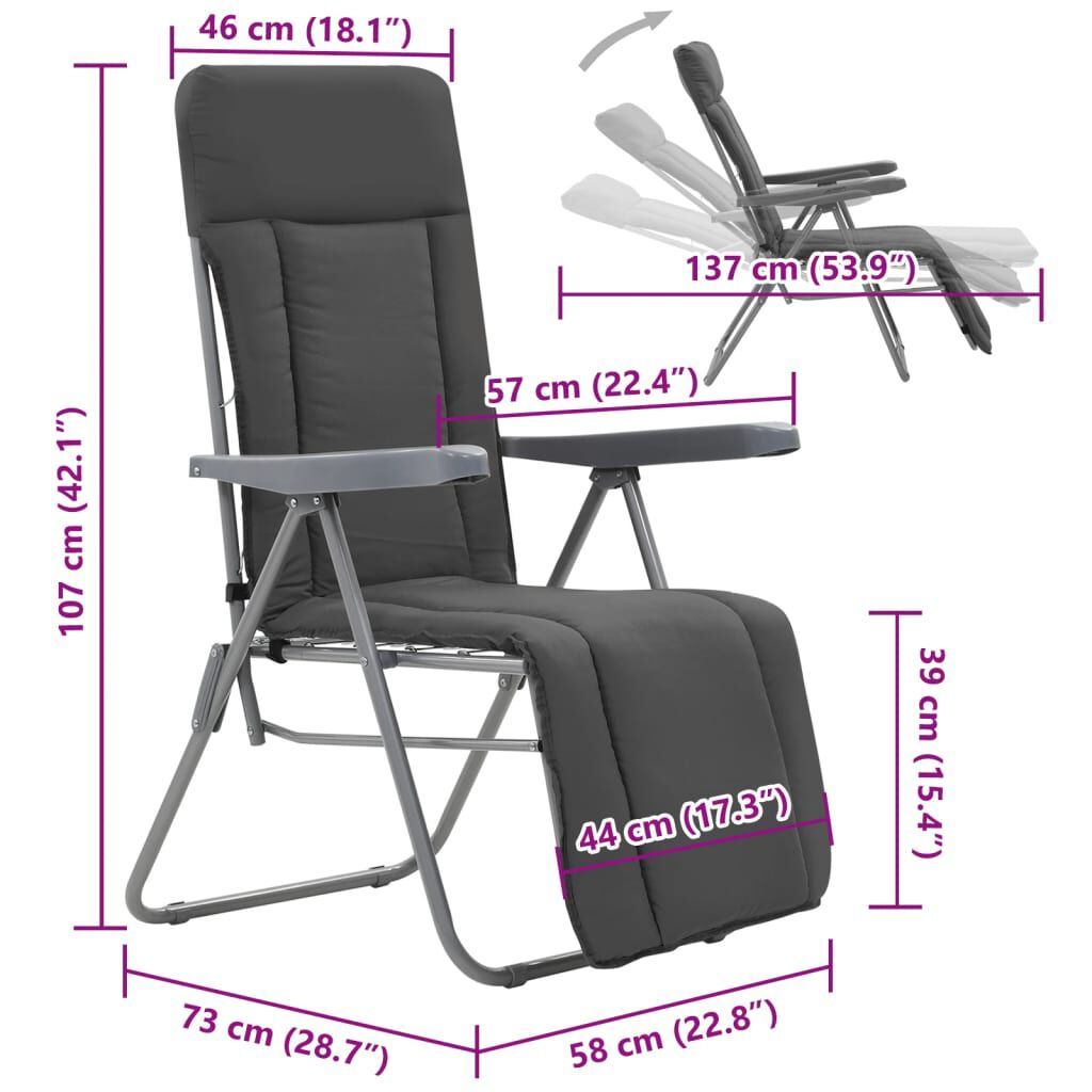 vidaXL Folding Garden Chairs with Cushions 2 pcs Grey