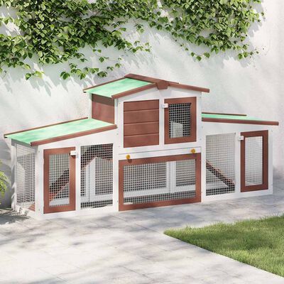 vidaXL Outdoor Large Rabbit Hutch Brown and White 201x45x85 cm Wood, brown and white vidaXL Outdoor Large Rabbit Hutch Brown and White 201x45x85 cm Wood