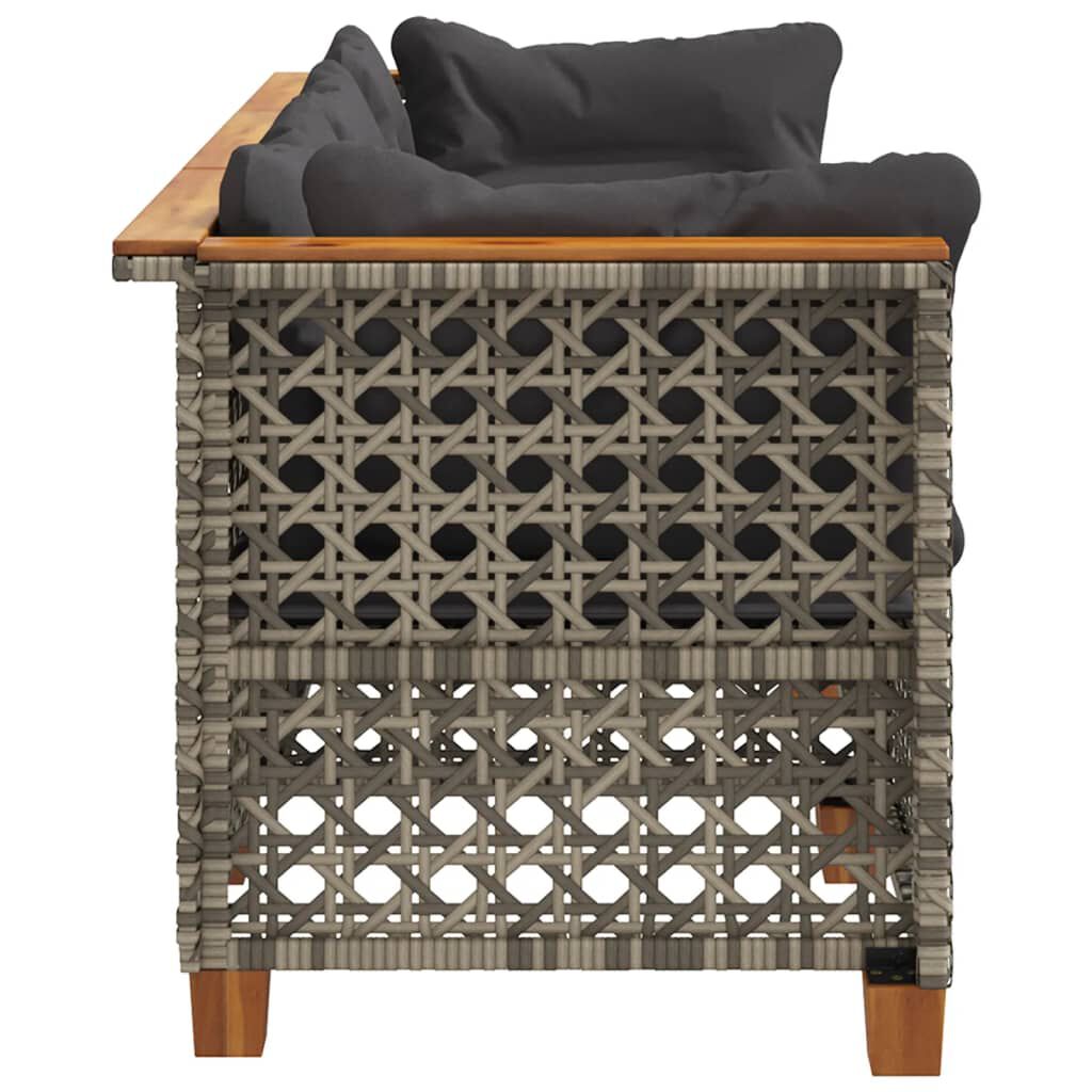 vidaXL Garden Sofa with Cushions 3-Seater Grey Poly Rattan