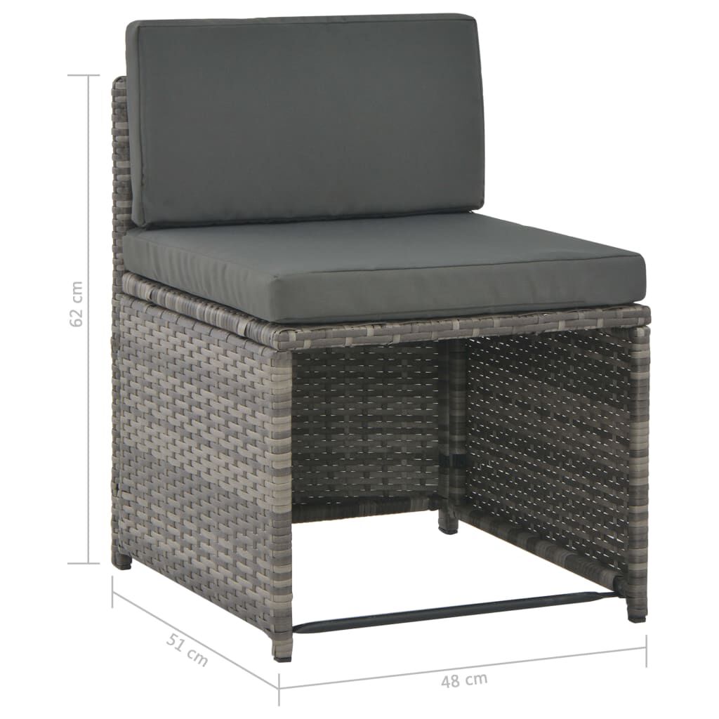 vidaXL 7 Piece Outdoor Dining Set with Cushions Poly Rattan Grey