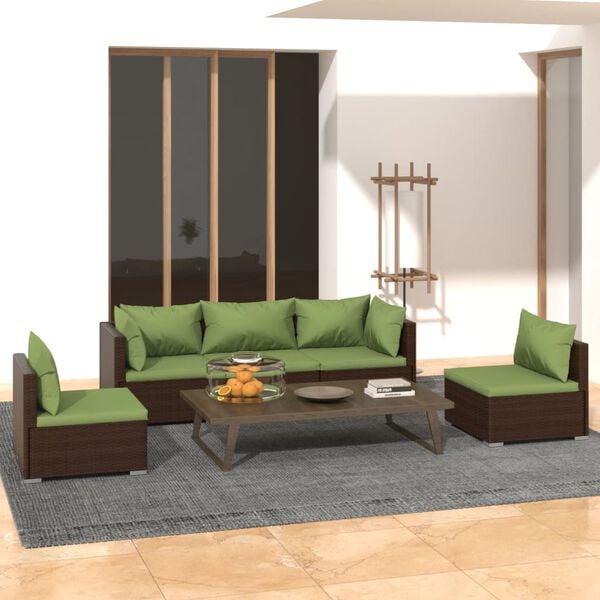 vidaXL 5 Piece Garden Lounge Set with Cushions Poly Rattan Brown