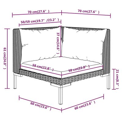 vidaXL Garden Sofas 2pcs with Cushions Half Round Poly Rattan,  vidaXL Garden Sofas 2pcs with Cushions Half Round Poly Rattan