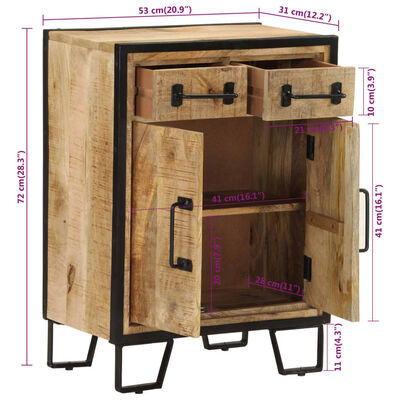 vidaXL Sideboard with 2 Drawers 53x31x72 cm Solid Wood Mango and Iron,  vidaXL Sideboard with 2 Drawers 53x31x72 cm Solid Wood Mango and Iron