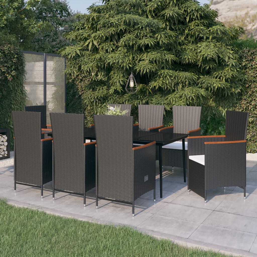vidaXL 9 Piece Garden Dining Set with Cushions Black