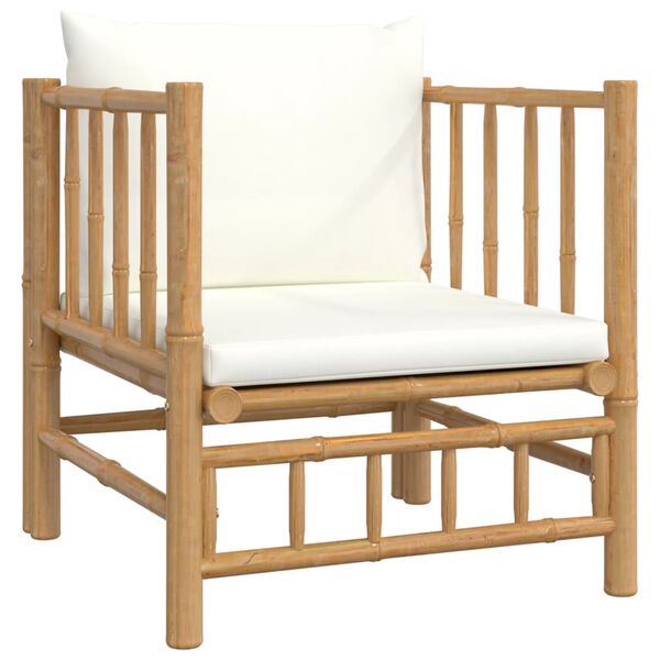 vidaXL 6 Piece Garden Lounge Set with Cream White Cushions Bamboo